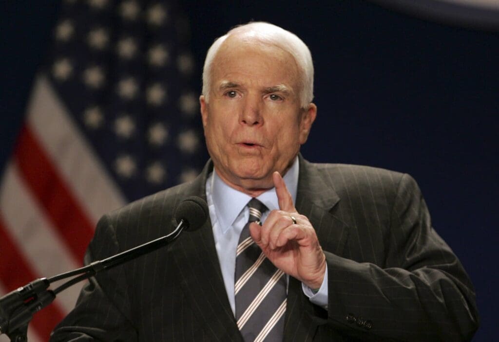 Republican presidential candidate Sen. John McCain, R-Ariz., makes remarks at the 79th Annual League of United Latin American Citizens (LULAC) Convention in Washington, Tuesday, July 8, 2008. (AP Photo/Lawrence Jackson)